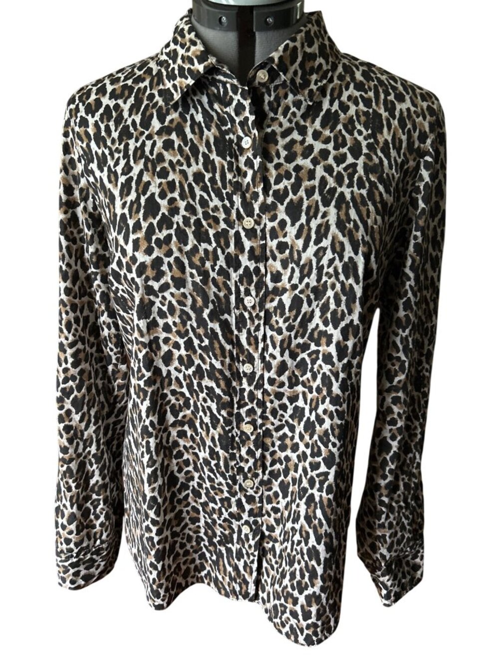 J. Crew The Perfect Shirt Leopard Print Button-Up Womens Blouse Long Sleeve M
